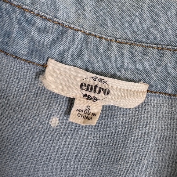 Entro Bleached Splatter 100% Cotton Oversized Denim Button Down Shirt Small - Picture 3 of 7